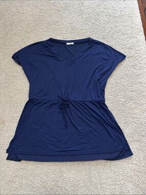 Women's Navy V-Neck Drawstring Waist Top